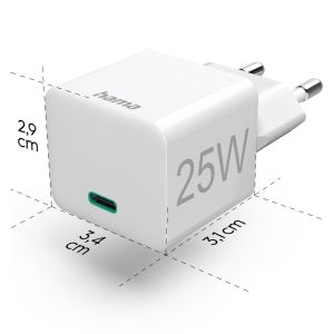 Mini încărcător rapid HAMA, 220V, USB-C, PD/Qualcomm, 25W, alb