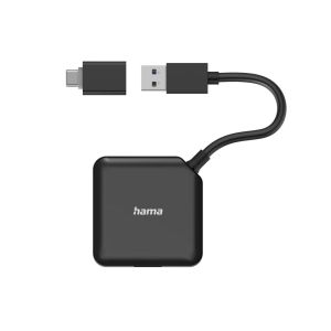 Hama USB Hub, 4 Ports, USB 3.2 Gen 1, 5 Gbit/s, incl. USB-C Adapter, Black