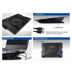 Cooler pentru laptop ACT, până la 17", un singur ventilator, 2 x hub USB, negru