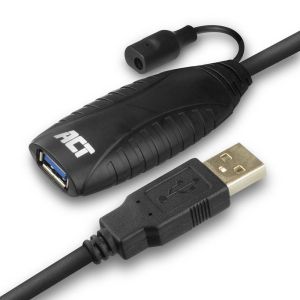 Кабел ACT AC6110, USB-A мъжко - женско, 10 м, 5 Gbps, Черен