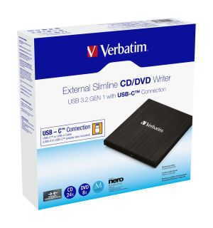 Unitate optică Verbatim Extern Slimline CD/DVD Writer USB 3.2 Gen 1/USB-C