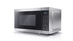 Microwave oven Sharp YC-MG02E-S, Fully Digital, Built-in microwave grill, Grill Power: 1000W, Cavity Material -steel, 20l, 800 W, LED Display Blue, Timer & Clock function, Child lock, Silver/Black door, Defrost, Cabinet Colour: Silver