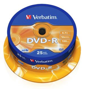 Media Verbatim DVD-R AZO 4.7GB 16X MATT SILVER SURFACE (25 PACK)