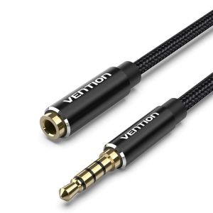 Vention Cotton Braided TRRS 3.5mm Male to 3.5mm F - 1m - Gold plated, Aluminum alloy - BHCBF