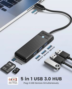 Orico USB3.1 HUB Type-C - 3 x USB3.0, SD, TF - PAPW3AT-C3-015-BK