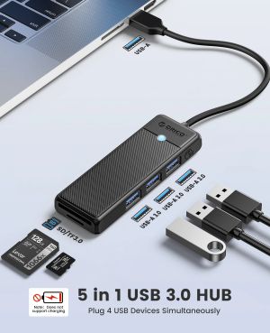 Orico хъб USB3.0 HUB - 3 x USB3.0, SD, TF - PAPW3AT-U3-015-BK