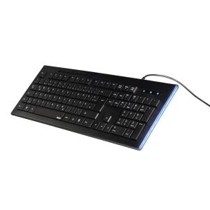 Tastatura multimedia HAMA Anzano, efect secundar iluminat in albastru, USB, cu cablu, negru
