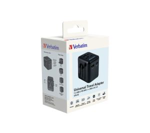 Adapter Verbatim UTA-02 Universal Travel Adapter with 1 x USB-C PD 20W / 1 x USB-A QC 3.0