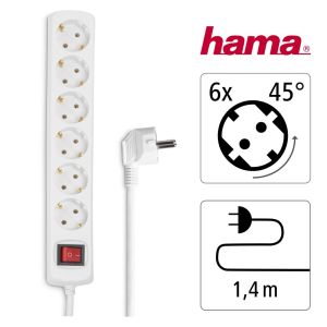 Distribution Panel HAMA 30384 , 6-Way with Switch 1.4m, White