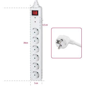 Power Strip HAMA 6-way with overvoltage protection, 1.4 m, white