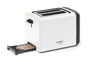 Toaster Bosch TAT3P421, Compact toaster, DesignLine, 820-970 W, Auto power off, Defrost and warm setting, Lifting high, White