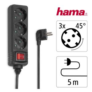 Power Strip HAMA 108835 ,3-Way, with switch, 5 m, black
