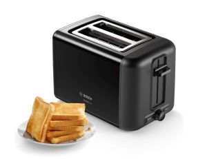 Pâine de pâine Bosch TAT3P423, Pâine de pâine compact, DesignLine, 820-970 W, Oprire automată, Setare de dezghețare și încălzire, Ridicare ridicată, Negru