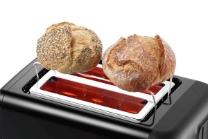 Pâine de pâine Bosch TAT3P423, Pâine de pâine compact, DesignLine, 820-970 W, Oprire automată, Setare de dezghețare și încălzire, Ridicare ridicată, Negru