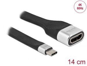Cable Delock FPC Flat Ribbon, USB-C tată - HDMI mamă, 4K 60 Hz, 14 cm