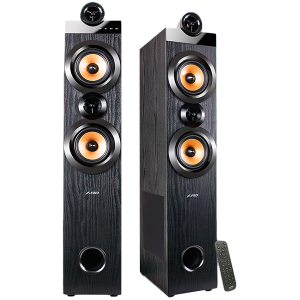 F&D T-70X 2.0 Floorstanding Speakers, 160W RMS (80Wx2), 1'' Tweeter + 5.25'' Speaker + 8'' Subwoofer for each channel, BT 5.0/HDMI(ARC)/Optical/Coaxial/AUX/USB/FM/ Karaoke function/ LED Display/Remote control/Microphone included/Wooden/Black