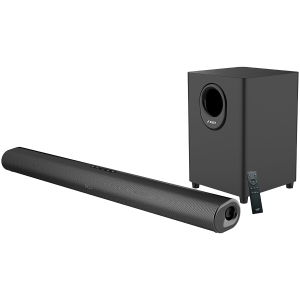 F&D HT-330 2.1 TV Soundbar with Wired Subwoofer, 80W RMS (20Wx2+40W), Full-range speaker: 50x90mm + 6.5'' Subwoofer, BT 5.0/Optical/AUX/HDMI/USB/LED Display/Remote Control/Wooden/Black