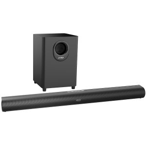 F&D HT-330 2.1 TV Soundbar with Wired Subwoofer, 80W RMS (20Wx2+40W), Full-range speaker: 50x90mm + 6.5'' Subwoofer, BT 5.0/Optical/AUX/HDMI/USB/LED Display/Remote Control/Wooden/ Black
