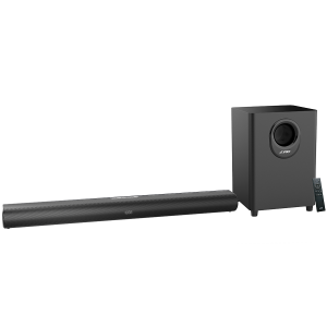 F&D HT-330 2.1 TV Soundbar cu subwoofer cu fir, 80W RMS (20Wx2+40W), difuzor full-range: 50x90mm + 6.5'' Subwoofer, BT 5.0/Optic/AUX/HDMI/USB/LED Display/Telecomandă/Wooden Negru