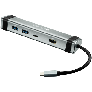 CANYON DS-3, Multiport Docking Station with 4 ports:1*Type C male+1*Type C female+2*USB3.0+1*HDMI, Input 100-240V, Output USB-C PD 5-20V/3A&USB- A 5V/1A, cable 0.12m, Space gray, 150.8*33.7*24mm, 0.112kg