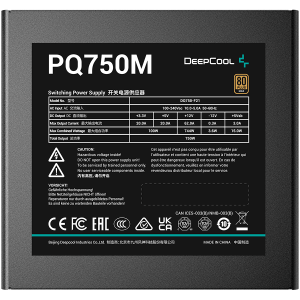 DeepCool PQ750M, 750W, 80 Plus GOLD, Full Japan Electrolytic Capacitors, Fully Modular, Flat Black Cables, 120mm FDB Fan, Fanless Mode, SCP/OPP/OTP/OVP/OCP/UVP, 10Y, R-PQ750M-FA0B-EU
