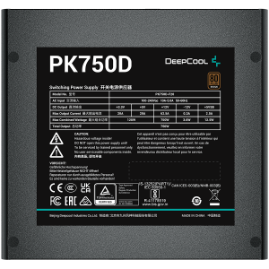 DeepCool PK750D, 750W, 80 Plus BRONZE, Taiwanese Capacitors, Flat Black Cables, 120mm Fan, SCP/OPP/OTP/OVP/OCP/UVP, 5 Year Warranty