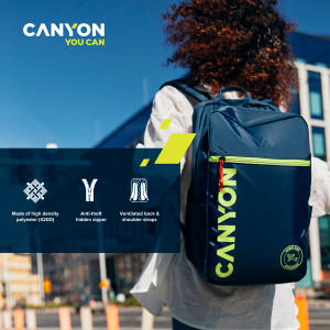 CANYON CSZ-02, rucsac dimensiune cabină pentru laptop de 15,6 inchi, poliester, bleumarin