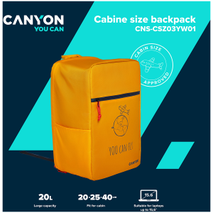 CANYON CSZ-03, cabin size backpack for 15.6'' laptop, polyester,yellow