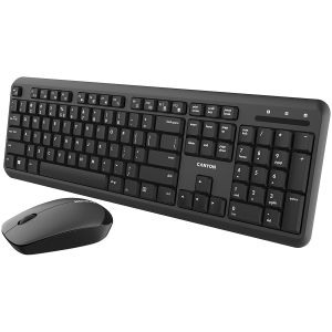 CANYON SET-W20, set combinat wireless, tastatură fără fir cu comutatoare silențioase, 105 taste, aspect BG, șoareci optici 3D fără fir 100 DPI negru
