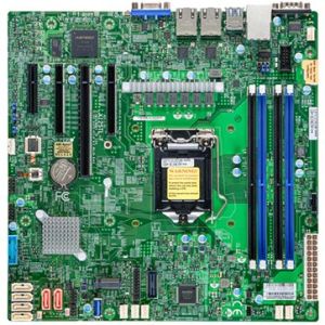 Server placa de baza Supermicro MBD-X12STL-F-O microATX, Dual LAN cu 1GbE cu Intel I210, controler Intel C252 pentru 6 porturi SATA3 (6 Gbps); RAID 0,1,5,10, 1 port conector VGA D-Sub, 2 SuperDOM cu alimentare încorporată