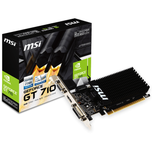 MSI NVIDIA GeForce GT 710, 2048MB DDR3, 64-bit, 12.8 GB/s, 1600 Mbps Effective Memory Speed, 954 MHz Clock, PCI Express 2.0, HDMI 1.4, Dual-link DVI-D, D-Sub, 300W Recommended PSU