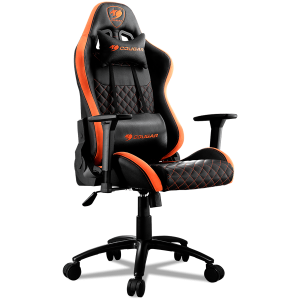 COUGAR Armor Pro Orange, Full Steel Frame, Breathable PVC Leather, Diamond Check Pattern Design, Micro Suede-Like Texture, Head and Lumbar Pillow, Mid Size, 3D Arm Rest Directions, Class 4 Gas Lift Cylinder, Orange / Black, 120 kg Weight Limit