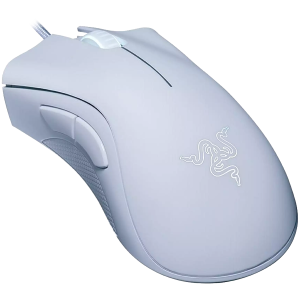 Razer DeathAdder Essential White Edition, Mouse pentru jocuri, Senzor optic True 6.400 DPI, Factor de formă ergonomic, Comutatoare mecanice pentru mouse cu ciclu de viață de 10 milioane de clicuri, Ultrapolling de 1000 Hz, Iluminare albă într-o singură cu