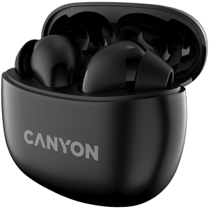 CANYON TWS-5, căști Bluetooth, cu microfon, BT V5.3 JL 6983D4, răspuns în frecvență: 20Hz-20kHz, acumulator EarBud 40mAh*2+Carcasă de încărcare 500mAh, lungime cablu tip C 0.24m, dimensiune: 58.5*52.91*25.51* mm, 0,036 kg, negru