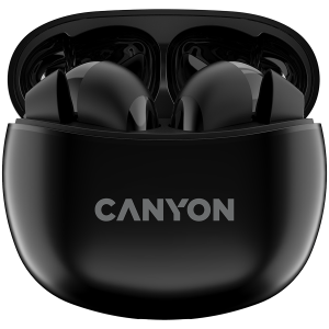 CANYON TWS-5, căști Bluetooth, cu microfon, BT V5.3 JL 6983D4, răspuns în frecvență: 20Hz-20kHz, acumulator EarBud 40mAh*2+Carcasă de încărcare 500mAh, lungime cablu tip C 0.24m, dimensiune: 58.5*52.91*25.51* mm, 0,036 kg, negru