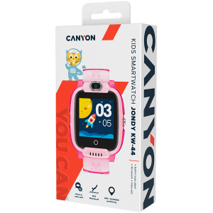CANYON Jondy KW-44, Kids smartwatch, 1.44'' IPS colorful screen 240*240, ASR3603S, Nano SIM card, 192+128MB, GSM(B3/B8), LTE(B1.2.3.5.7.8.20) 700mAh battery, built in TF card: 512MB, GPS, compatibility with iOS and android, Pink, host: 53.3*43.5*16mm stra