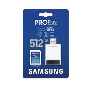 Memory Samsung 512GB SD PRO Plus + USB Reader, Class10, Read 180MB/s - Write 130MB/s