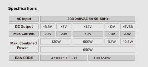 AeroCool захранване PSU LUX-650W Bronze - ACPB-LD65AEC.11