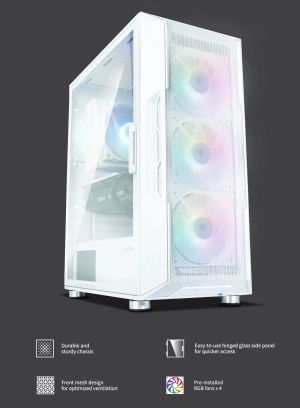 Zalman Case ATX - I3 NEO White - RGB, Mesh