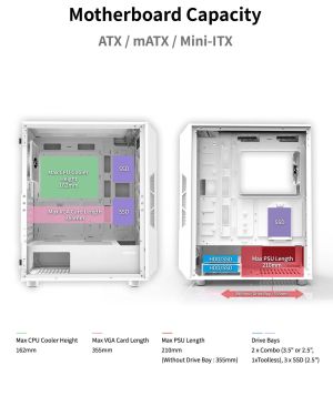 Zalman кутия Case ATX - I3 NEO White - RGB, Mesh