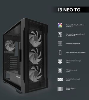 Zalman кутия Case ATX - I3 NEO TG Black - aRGB, Tempered Glass