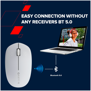 CANYON MW-04, Bluetooth Wireless optical mouse with 3 buttons, DPI 1200 , with 1pc AA canyon turbo Alkaline battery, White, 103*61*38.5mm, 0.047kg