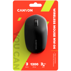CANYON MW-04, Mouse optic Bluetooth Wireless cu 3 butoane, DPI 1200 , cu 1 baterie alcalina AA canyon turbo, Negru, 103*61*38.5mm, 0.047kg