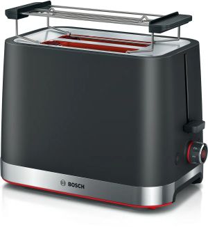 Toaster Bosch TAT4M223, MyMoment Compact toaster, 950 W, Auto power off, Defrost and reheat setting, Removable and foldable bun attachment, High lift, Black