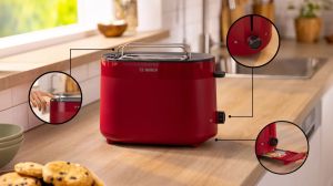 Тостер Bosch TAT2M124, MyMoment Compact toaster, 950 W, Auto power off, Defrost and reheat setting, Integrated warming grid, High lift, Red