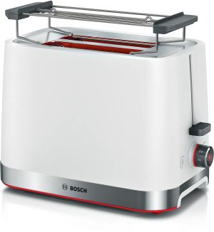 Toaster Bosch TAT4M221, MyMoment Compact toaster, 950 W, Auto power off, Defrost and reheat setting, Removable and foldable bun attachment, High lift, White