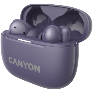 CANYON OnGo TWS-10 ANC+ENC, căști Bluetooth, microfon, BT v5.3 BT8922F, răspuns în frecvență: 20Hz-20kHz, baterie Căști 40mAh*2+carcă de încărcare 500mAH, lungime cablu tip C 24cm, dimensiune 63,97*265. mm 42,5 g, violet
