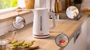 Electric kettle Bosch TWK3M121, MyMoment Plastic Kettle, 2400 W, 1.7 l, Cup indicator, Limescale filter, Triple safety function, White