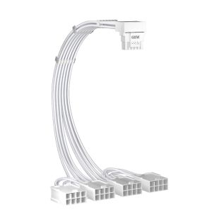 Cablu prelungitor 1stPlayer Cablu de modificare cu manșon personalizat alb - 4 x PCIe cu 8 pini la 12VHPWR - FM4-B-WH