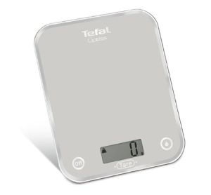 Scale Tefal BC5004V2, Optiss silver, ultra slim glass, 5 kg / 1g/ml graduation, tare, liquid function, 2 batteries LR03 AAA included, new markings on product